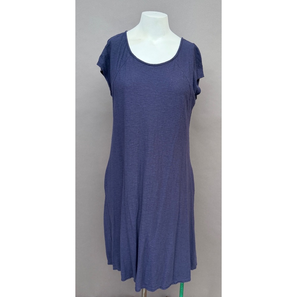 Cut Loose Midi Dress Women M Blue Linen Cotton Pockets Lagenlook Coastal Capsule
